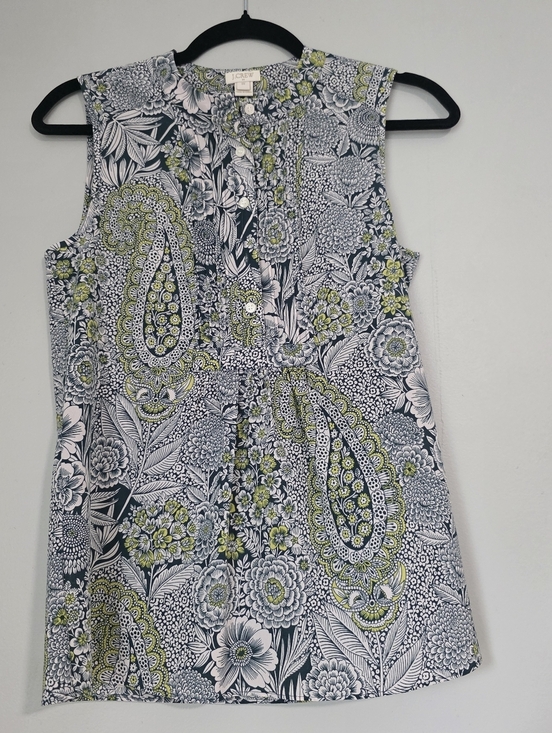 J. Crew Tops - J.Crew Sleeveless Floral Paisley Popover Top in Navy & Lime